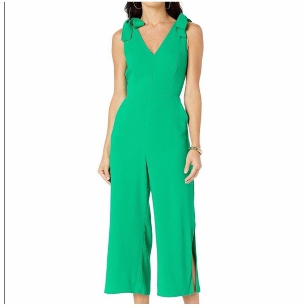 NWT Lilly Pulitzer Danni Jumpsuit Emerald Isle Green V-Neck Cropped Bows 00